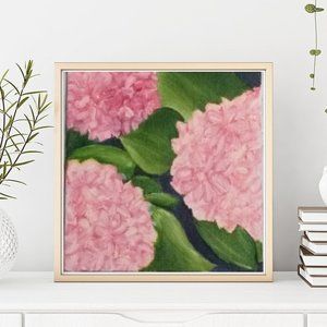 Hydrangea oil painting, floral artwork, retro